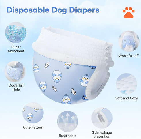 Mosamart Count 30PCS) Disposable Dog Diapers Absorbent Soft Puppy Doggie Diapers for Female Dogs with Stretchy Waist