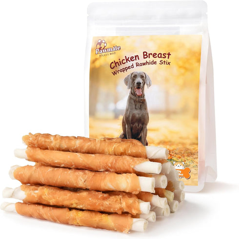 Pawmate Dog Treats Chicken Wrapped Rawhide Sticks w/Taurine, Long Lasting Dog Chews