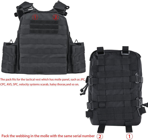 Tactical Mini Molle Hydration Pack - Hydration Carrier with IFAK Pouch, US Flag & Med Patch (Black)