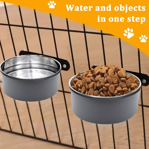 Dog Crate Bowls, 2 Pack Stainless Steel Kennel Water Food Bowls with Clamp, Anti-Spill Hanging Pet Metal Bowls for Small Medium Large Dogs Use in Cage Kennel Crate