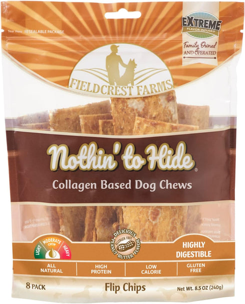 Fieldcrest Farms Nothin to Hide Flip Chips Chews for Dogs - All Natural Rawhide Alternative Treats (Peanut Butter, 8.5