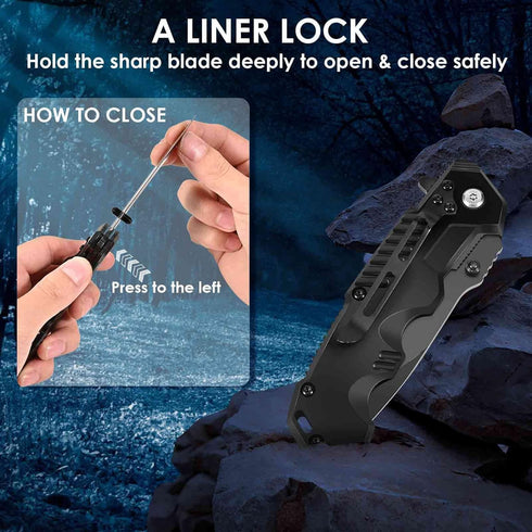 Pocket Knife, Folding Tactical Knife, 3.3in Blade, Survival Small Knife with Clip, Everyday Carry EDC