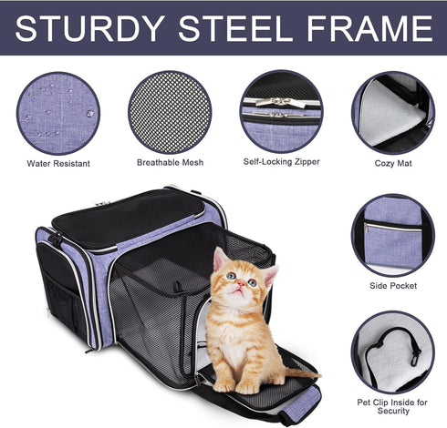 BAGLHER Cat Carrier Bag, Airline Approved Soft-Sided Pet Travel with 5 Open Doors, Expandable Foldable Dog Carrier
