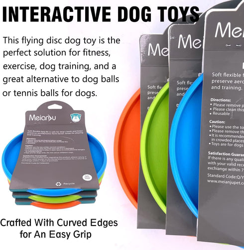 Dog Flying Disc, 3 Pcs Competition Flyer, Soft Indestructible Rubber Lightweight Toy for Dogs