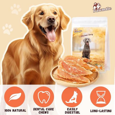 12 Counts, 10.6 oz Pawmate Dog Treats Chicken Jerky Tenders, Healthy Human Grade Chicken w/Taurine Rawhide-Free