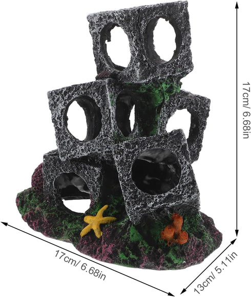 DOITOOL Aquarium Fish Tank Ornaments Small Shelter Cubes Resin Rock Hideout Betta Breeding Cave Shrimp Tank Decoration
