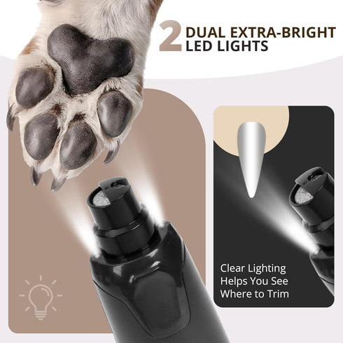 BUCKOLLAR 6-Speed Trimmer Set Quiet Dog Nail Grinder with LED Light, Low-Vibration Electric Pet Nail for Dogs and Cats