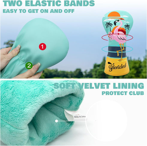 Flamingos Golf Club Covers, Driver Cover, Fairway Wood Headcover, Hybrid Head Cover, Leather Fit for All Brands
