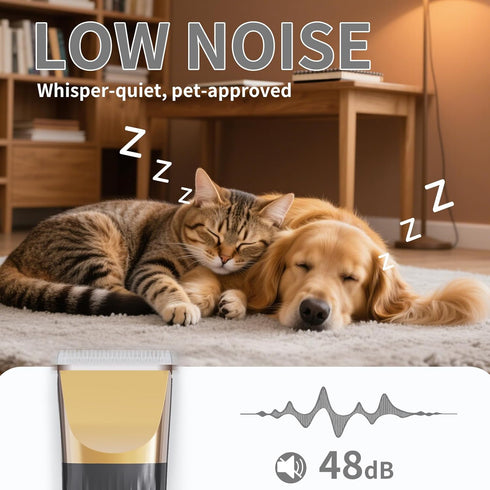 3-in-1Dog Trimmer- 4 Hair Clippers Grooming Kit with Paw Rechargeable Cordless Quiet Nail Grinder Shaver with Guide