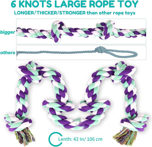 Dog Rope Toys for Large Dogs - 42In 6 Knots Indestructible Rope Toy for Aggressive Chewers, Heavy Duty