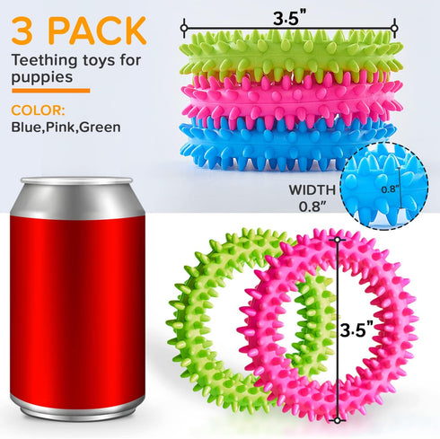 Hurray 3 Pack Puppy Teething Chew Toys, Small Dog Toys for Itching Relief and Teeth Cleaning, Up to 15 lbs