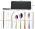 VANDBAO Camping Utensils Set, Portable Travel Cutlery with Case, Reusable Stainless Steel Flatware, Rainbow Set