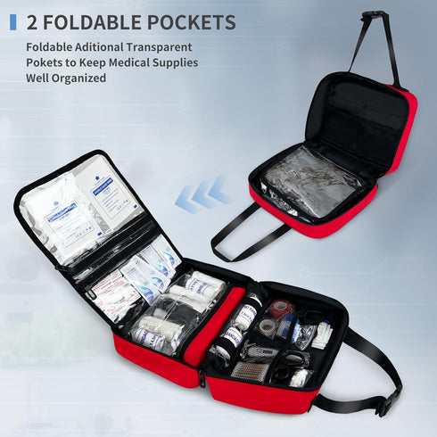 MELINON Portable First Aid Bag, Empty Emergency Trauma Kit with Reflective Strips, Multi-Compartment Medical Organizer