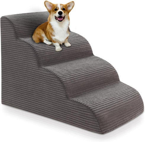 Curved Dog Stairs Ramp for High Beds, 4-Step for Small Dogs and Cats, Removable Washable Pet Stairs, Non-Slip Indoor