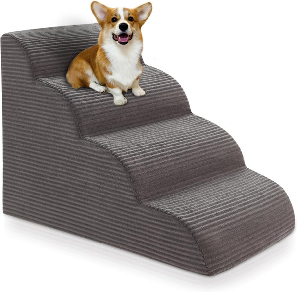 Curved Dog Stairs Ramp for High Beds, 4-Step for Small Dogs and Cats, Removable Washable Pet Stairs, Non-Slip Indoor