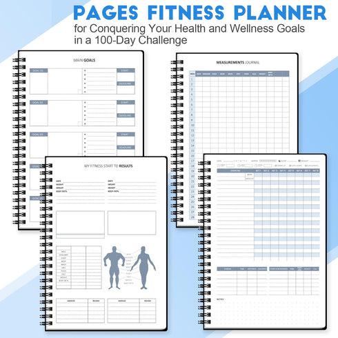 Harphia 100 Days Challenge Fitness Tracker Notebook - A5 Workout Journal for Men and Women, Progress Log Book Planner