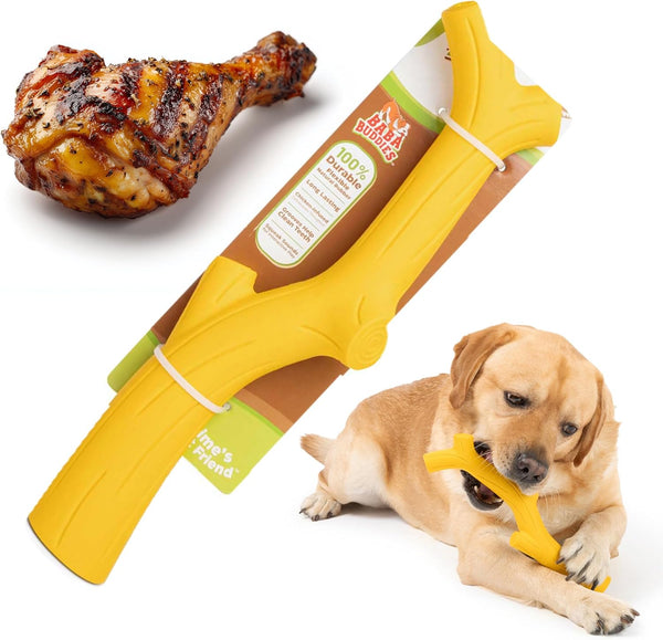 Yellow Chicken Flavored Rubber Dog Toy - 100% Natural Rubber Squeaky Toy