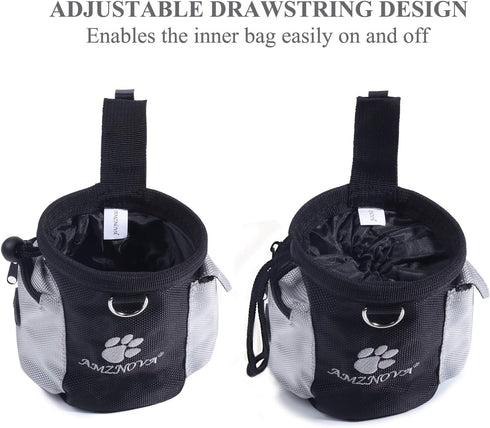 AMZNOVA Dog Treat Bag, Puppy Training Pouch, 3 Cups Snack Container for Hiking with Waistband, Black