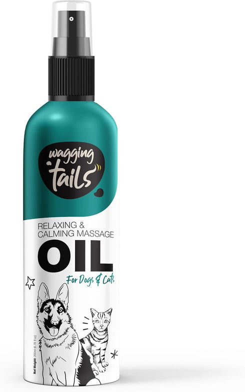 4-in-1 6.76 oz Wagging Tails Relaxing & Calming Massage Oil for Dogs and Cats, fl | Natural Grooming Formula | Enhances