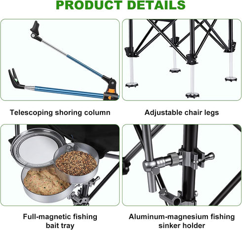 220lbs Folding Fishing Chair with Complete Accessories, Load Capacity, Portable Fishing Chair with Non-Slip Foot Pads