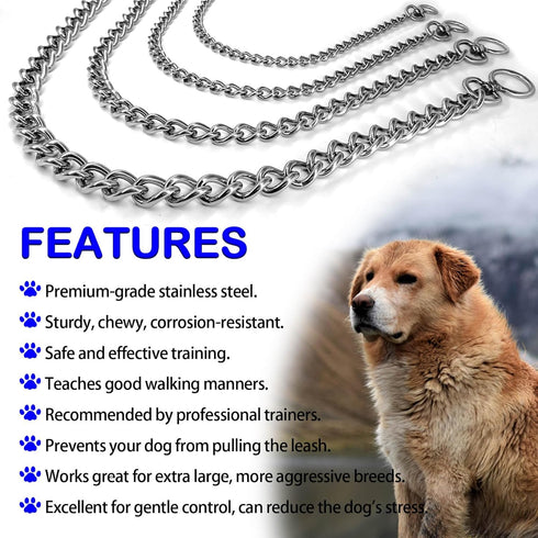Dog Chain Collars - 304 Stainless Steel Chew Proof Necklace for Small, Medium & Large Dogs Training and Walking