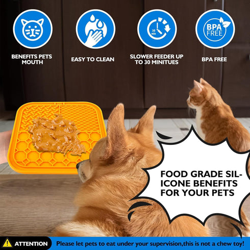 2 PCS Lick Mat for Dogs, Slow Feeder Licking Mat, Anxiety Relief Lick Pad with Suction Cups for Peanut Butter Food Treats Yogurt, Pets Bathing Grooming Training Calming Dog Bowl Mat
