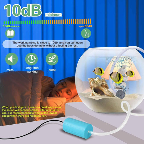 Mini Aquarium Air Pump, USB Air Pump for 5 Gallon Aquarium with Oxygen Tube and Air Stones