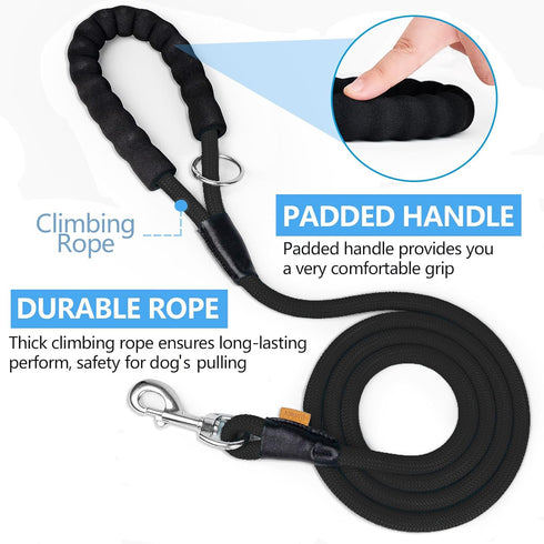 Braided Rope Dog Leash, 6FT Traction Walking Training Lead for Small/Medium Dogs, 1/3" Black