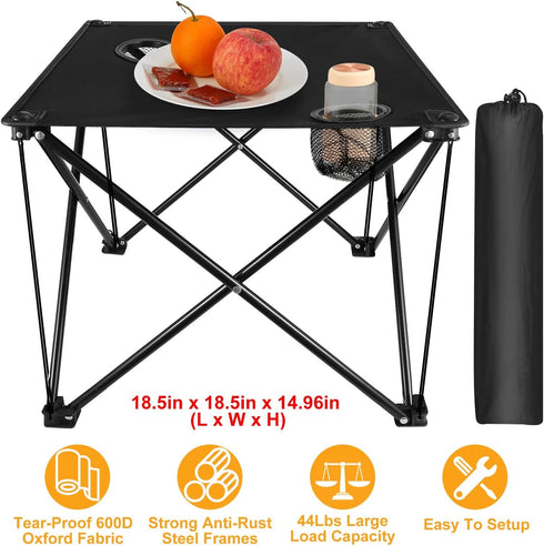 iMounTEK Folding Camping Table with Storage Bag Portable Picnic Table Lightweight Travel Desk with Cup Holder Carrying