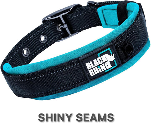 Black Rhino Comfort Collar, Ultra Soft Neoprene Padded Dog Collar for All Breeds, Heavy Duty Adjustable Reflective