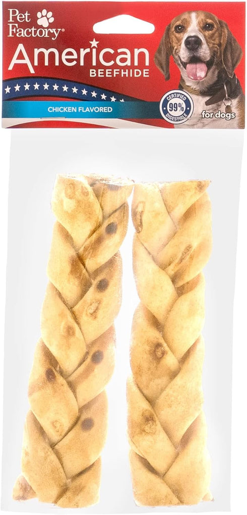 Pet Factory American Beefhide 6" Braided Sticks Dog Chew Treats - Chicken Flavor, 2 Count