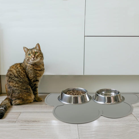 DesignSter Pet Food Mats, Anti-Slip Waterproof Dog Cat Feeding Mat, Top Grade Cloud Silicone Pad (Dark Gray)
