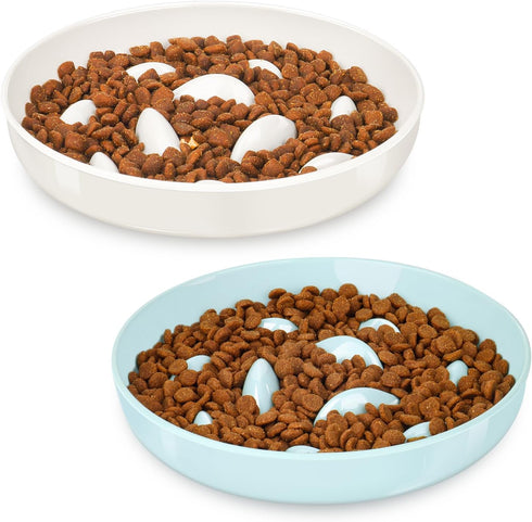 2PCS Cat Slow Feeder Bowl with Fish Pool Design, Interactive Puzzle Dish for Healthy Eating, Non-Slip Cat Bowl
