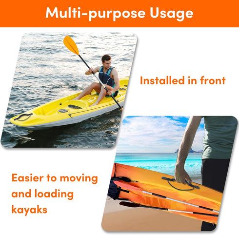 Kayak Handles Orange, Carry Handles with Screws, Canoe Handle with Bungee Cord, 2-Hole Kayak Handle for Outdoor