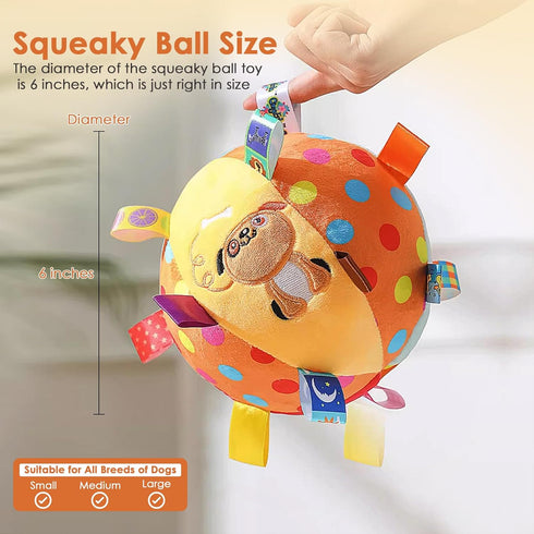 Dog Squeaky Plush Ball Toy with Straps, 6 Inches, Interactive Fetch Ball for All Dogs