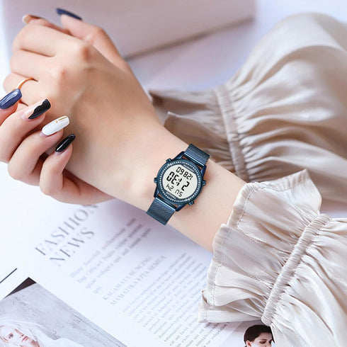 Counter Countdown TimerTU-2401 Women's Step Pedometer Watch with Stainless Steel Bracelet, Stylish Design, No App, No