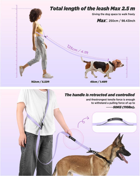 Hands Free Dog Leash - 8.2ft Multifunctional Crossbody Rope for Dogs Walking (Purple)