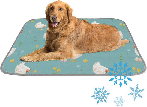 imiBBWQu Cooling Mat for Dogs Hen Eggs Green Flowers Cooling Mat Washable Pet