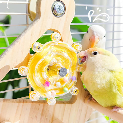 BShasrlim 2 1 in Interactive Bird Toys,Nature Wooden Swing Parrot Toys with Spinner Rattle Bell, Cockatiel Toy Bird
