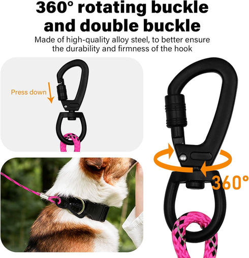 5FT Chew Proof Metal Dog Leash with Comfortable Handle, Heavy Duty Steel Cable Lead for Control Large Medium Small Dogs Walk and Train, Pet Leash with Rotate Clasp and Double Buckle (5FT,Pink)