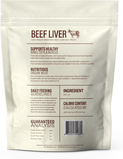 360 Pet Nutrition Freeze-Dried Raw Beef Liver Treats, High Protein Grain-Free Dog or Cat Snacks, 4 oz