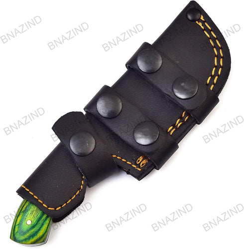 Tracker Knife Damascus Steel Hunting Knife with Horizontal Carry Sheath - Fixed Blade for Camping