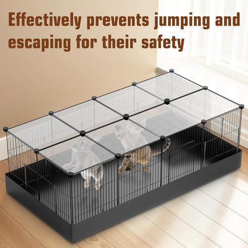 PAWING 20 Panels Small Animal Playpen with Removable Top Cover & Waterproof Mat - Durable Metal Wire Yard Fence