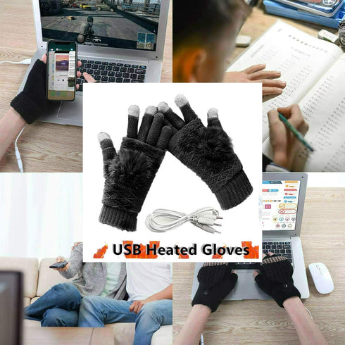 Women's & Men's USB Heated Gloves, Winter Hands Warm Laptop Gloves, Full & Half Heated Warmer