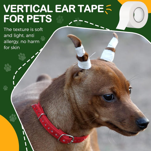 1 Inch x 30 Feet Ear Tape for Dogs - Dog Ear Care Kit with Bamboo Buds and Cotton Swabs