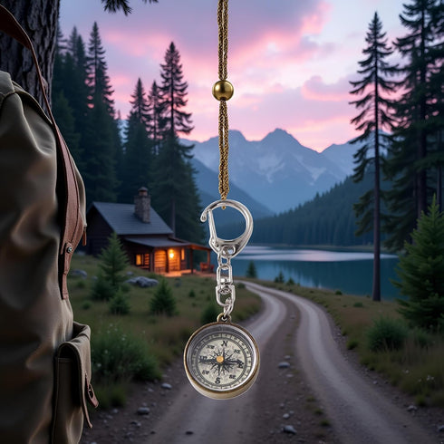 SelHeng 2Pcs Gold Vintage Zinc Alloy Metal Compass with Chain, Key Ring Camping Compass Keychain Navigation Tools Key