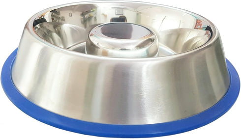 Mr. Peanut's Large Interactive Slow Feed Dog Bowl with Blue Base, Fun Healthy Bloat Stop Feeder