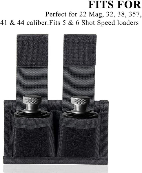 Speedloader Pouch Case Holder, Nylon Tactical Double Speedloader Belt, Universal Fit for .357 .44 from .38 to .45 Colt