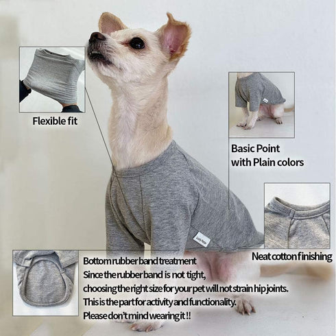 Large Gray Dog Shirt for Small Dogs - Soft Breathable Cotton T-Shirts Pet Clothes