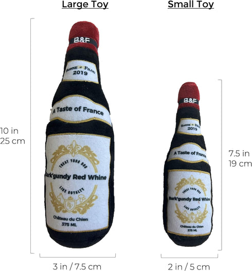 Bonne et Filou Wine Bottle Plush Squeaky Dog Toy (Bark'gundy Red Whine, 1 Large Size) for Small and Medium Dogs